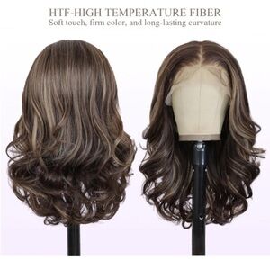 Lace front mono top wavy wig auburn brown body wave